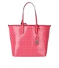 Big Pink Tote Bag With All-over Monogram And Logo Charm In Faux Leather Woman