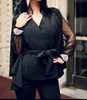 mesh sleeve tie jacket in black