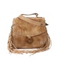 women's hidden handmade purse with fringe in tan