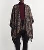 Silk-Wool Floral Fringe Cape