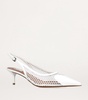 Le Cœur patent leather and fishnet slingback pumps