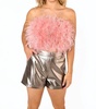 fancy strapless feather crop top in rose gold feather