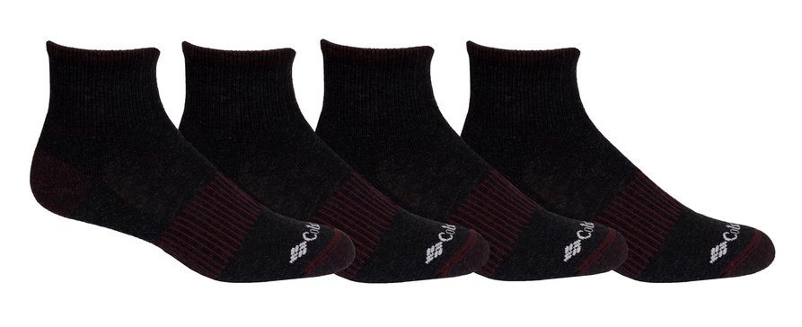 Columbia Men's 4 Pack Everyday Quarter Socks, Black, 6-12 US