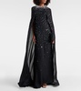 Caped crystal-embellished silk gown