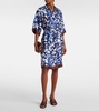 Printed silk satin shirt dress