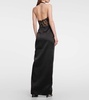 Halterneck lace and satin gown