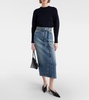 High-rise denim midi skirt