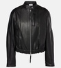 Cropped leather bomber jacket