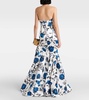 Draped floral satin gown