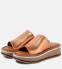 Fast snake-effect metallic leather platform slides