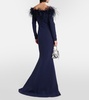 Starlana feather-trimmed off-shoulder gown