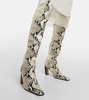 Snake-effect leather knee-high boots