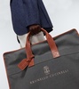 Leather-trimmed canvas garment bag