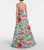 Floral strapless crêpe gown