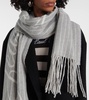 Logo pinstripe fringed wool scarf