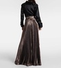 Elegant Panteon Silk-Blend Lamé Wide-Leg Pants