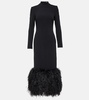 Feather-trimmed cady midi dress