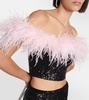 Feather-trimmed sequined crop top