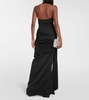 Draped halterneck satin maxi gown