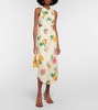 Cutout linen floral midi dress