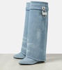 Shark Lock denim knee-high boots