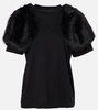 Faux fur-trimmed cotton jersey top