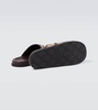 Rhein Horsebit Leather-Trimmed Canvas-Jacquard Mules