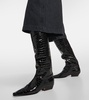 Croc-effect patent leather knee-high boots