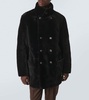 Reversible leather and shearling peacoat