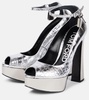 Metallic leather platform peep-toe pumps