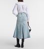 High-rise denim midi skirt