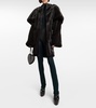 Leather-trimmed faux fur coat