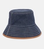 Zita leather-trimmed denim bucket hat