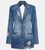 Embellished cutout denim blazer