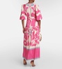 Puff-sleeve silk maxi dress