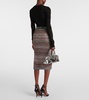 Striped sequined knitted pencil skirt