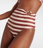 Striped high-rise bikini bottoms