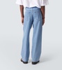 Pleated high-rise wide-leg jeans