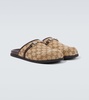 Rhein Horsebit Leather-Trimmed Canvas-Jacquard Mules