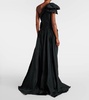 Bow-detail one-shoulder taffeta gown