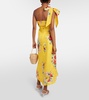 One-shoulder floral linen midi dress