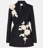 Floral-appliqué wool grain de powder jacket