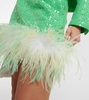 Feather-trimmed sequined bouclé miniskirt