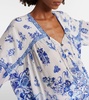 Printed tie-neck silk blouse