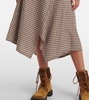 Asymmetric checked cotton midi skirt