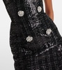 Sequined strapless tweed maxi dress