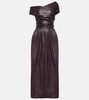 Corfu off-shoulder leather maxi dress