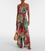 Printed strapless silk jumpsuit