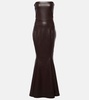 Strapless faux leather fishtail gown