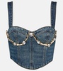 Claw Cup crystal-embellished denim bustier